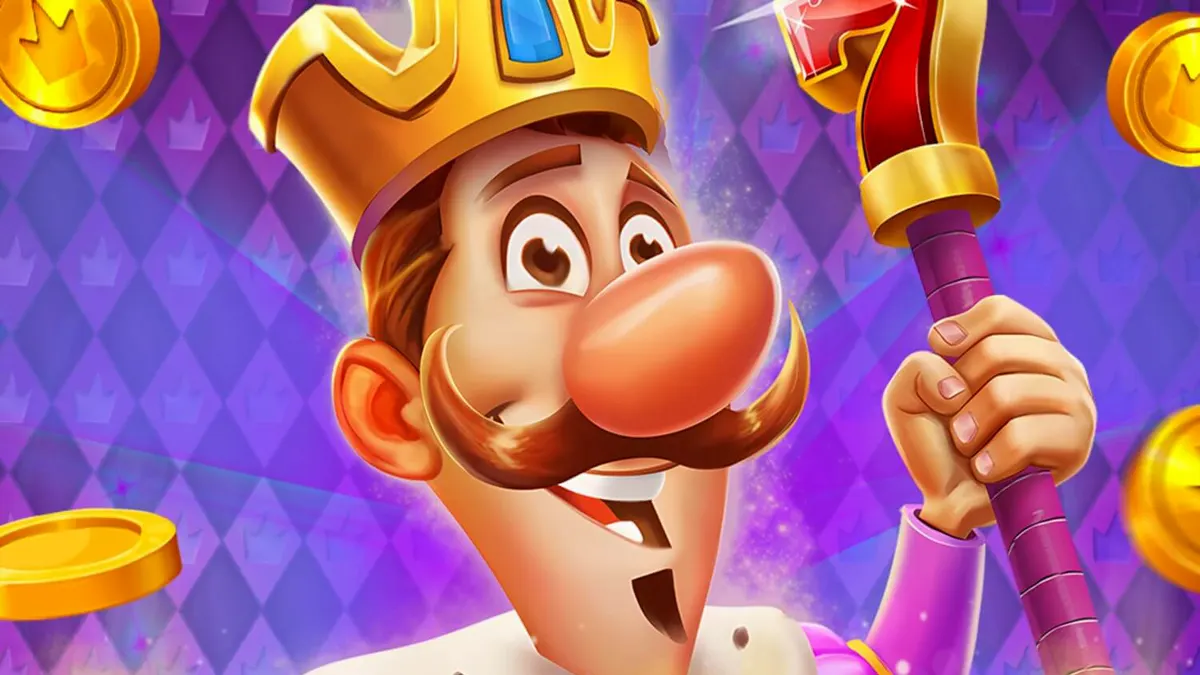 Isang royal na tema ng slot machine na may mga gintong korona at Lucky 7s.